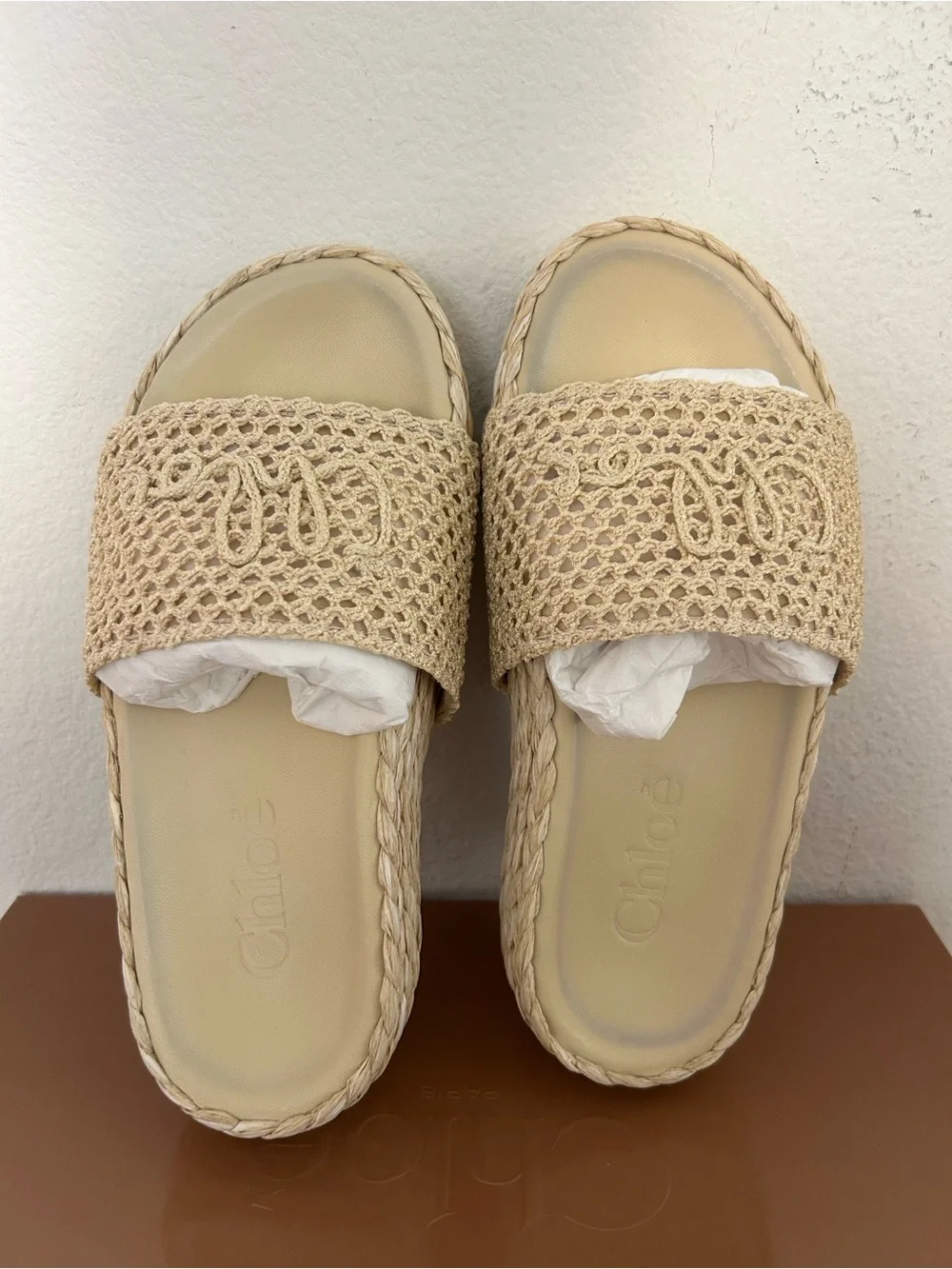 NIB Chloé Women's Isla Espadrille Slide Sandals in Neutral, Size 35, $850 Retail